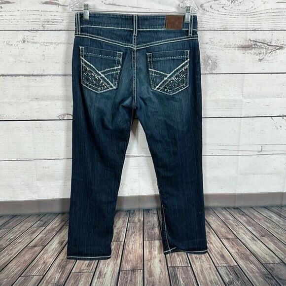 Buckle BKE Jeans Women 29 Blue Culture Crop Embellished Rhinestone Western Rodeo - Picture 1 of 12